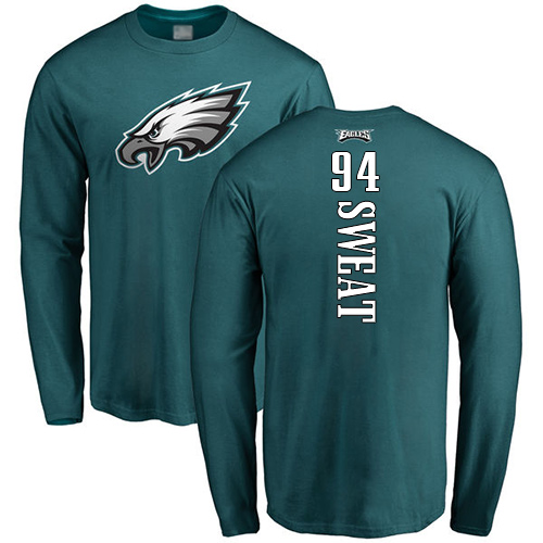 Men Philadelphia Eagles #94 Josh Sweat Green Backer Long Sleeve NFL T Shirt->nfl t-shirts->Sports Accessory